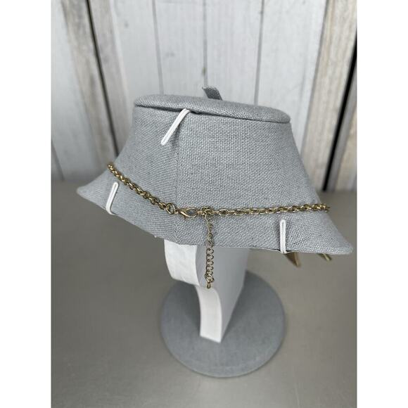 Retro 80s 90s Triangle Bib Statement Gold Tone & Blue Gem Necklace Vintage - Picture 3 of 4